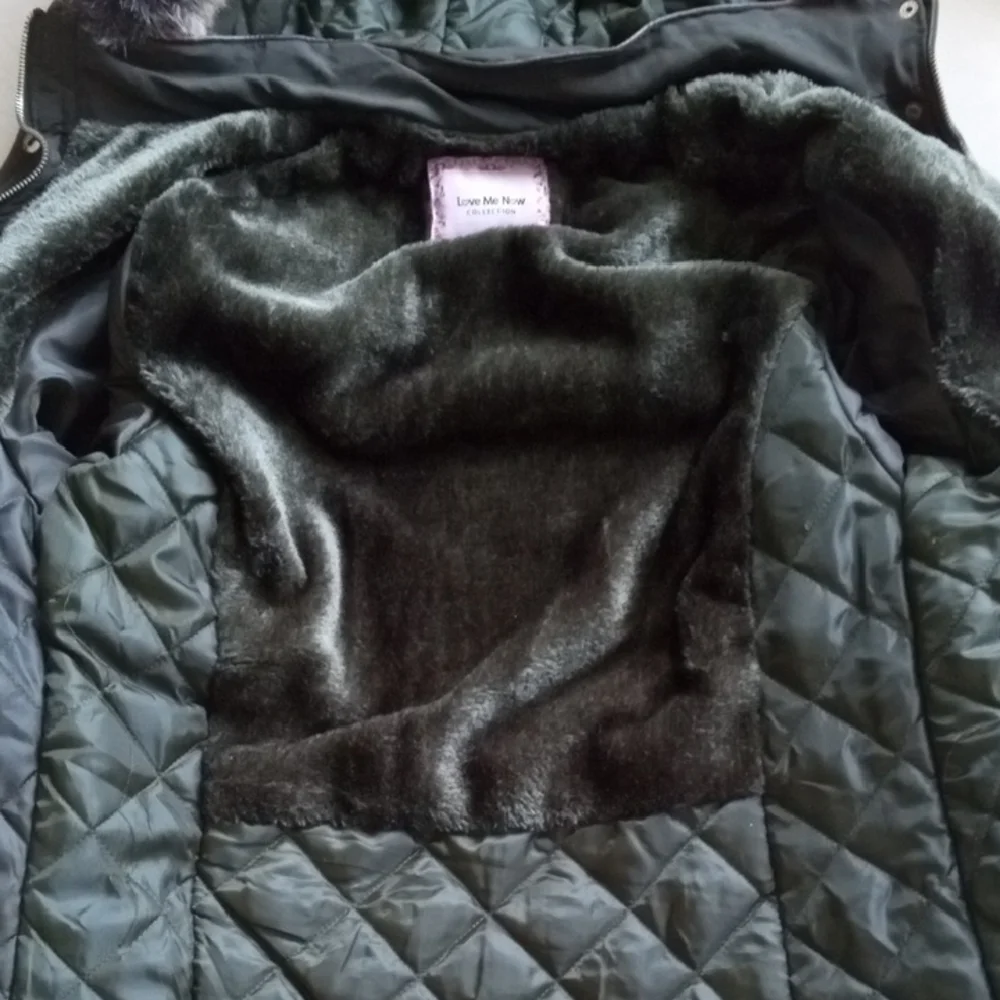 Women's Dark Green Parka Coat with Fur Trim - Picture 7 of 11